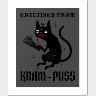 Greetings From Kram-puss, Funny Krampus Cat Christmas Posters and Art